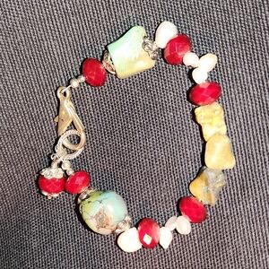 Vibrant Natural Stone, Fresh Water Pearls Bracelet